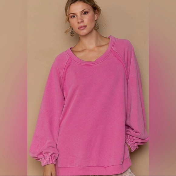 POL Hot Pink Crisscross Back Sweatshirt | Open Back | Slouchy Oversized Fit - Picture 5 of 5